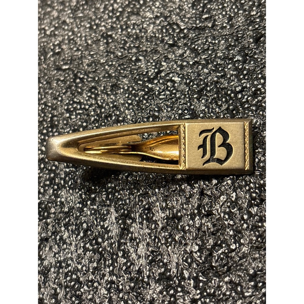 VTG Hickok Gold‎ Tone Initial old English monogram B Tie Clip Bar Clasp Mens